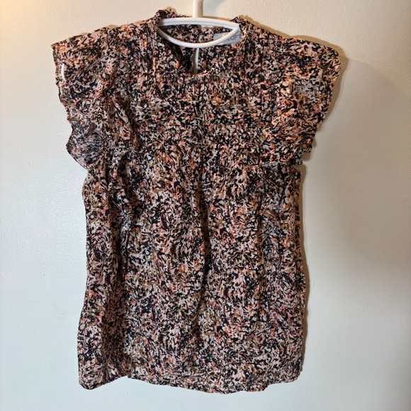 LOFT Tops - LOFT Flutter Sleeve Blouse Size XS Multicolor Abstract High Neck Top